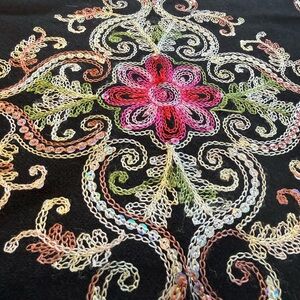Elegant Black Embroidered Scarf
